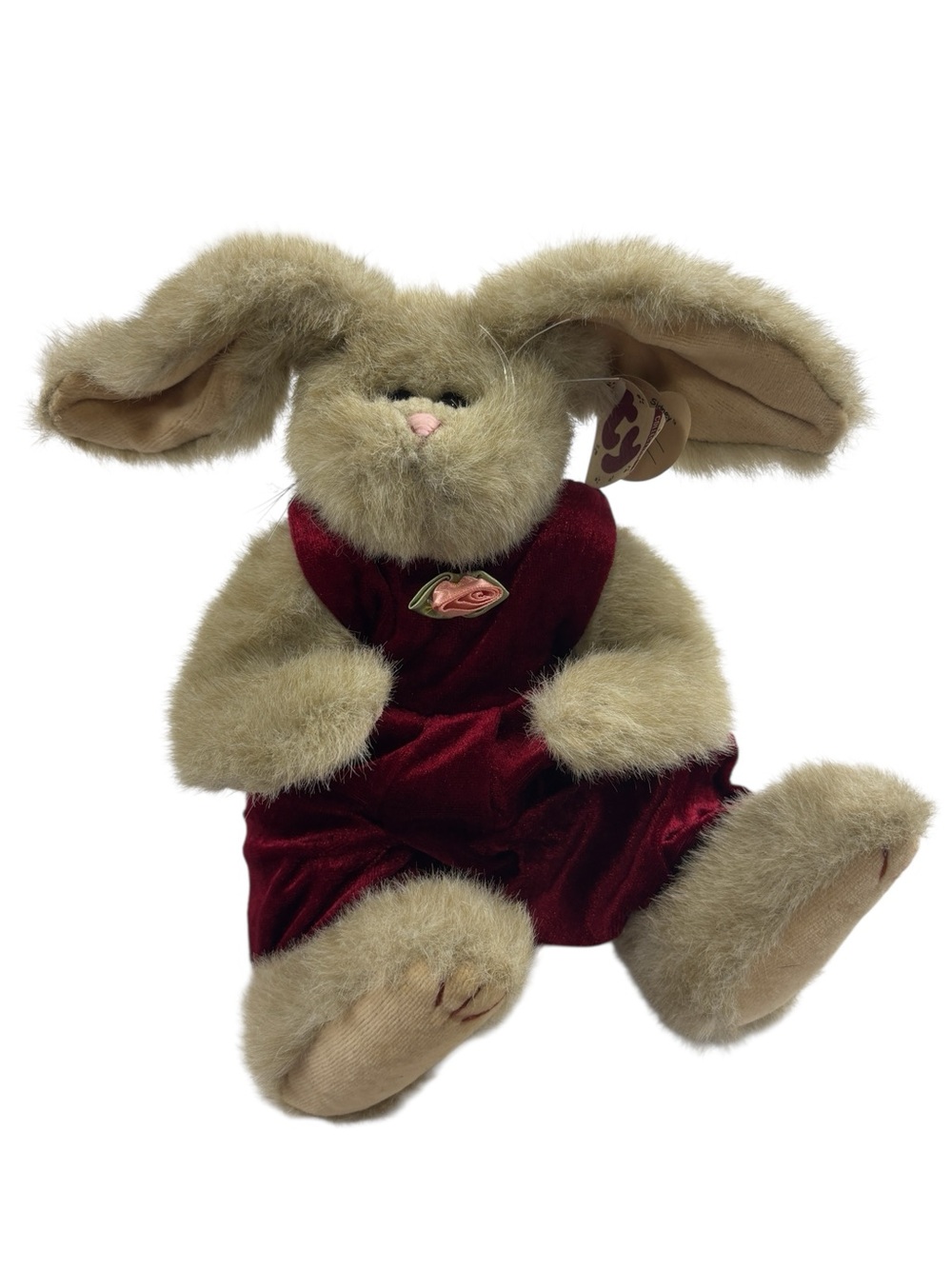 Ty Vintage 1993 Attic Treasures Collection Sidney Bunny with Burgundy Romper